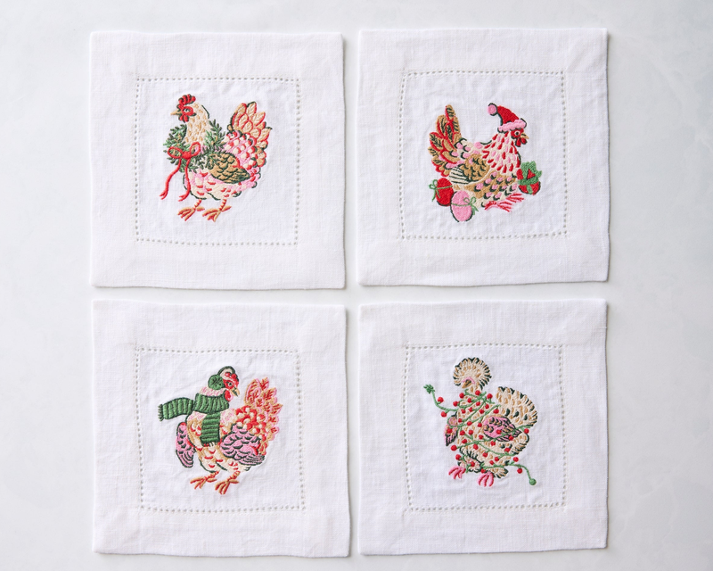Set of 4 Linen Cocktail Napkins