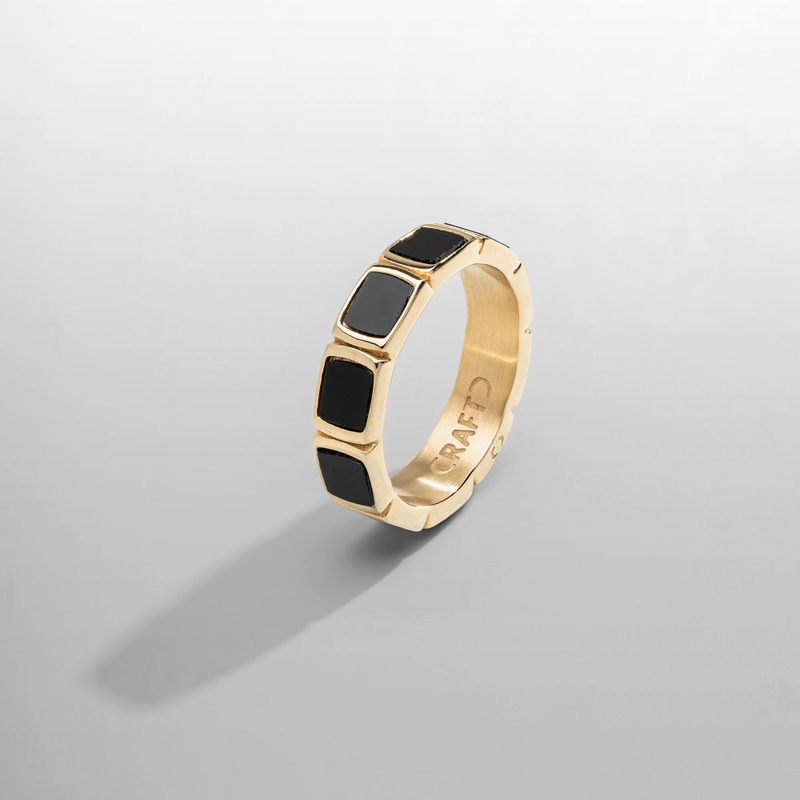18K Gold Onyx Stone Band Ring