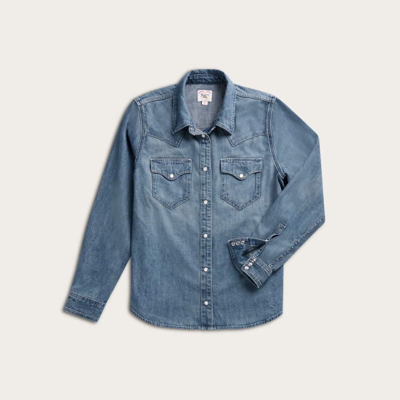 Women's Denim Pearl Snap Shirt, Medium Wash
