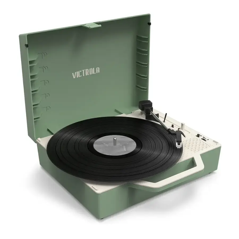 Re-Spin Sustainable Bluetooth Suitcase Record Player | Basil Green