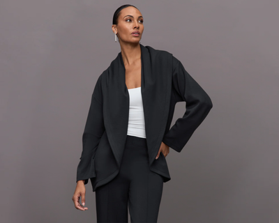 Knit Cocoon Cardigan in Interlock, Black