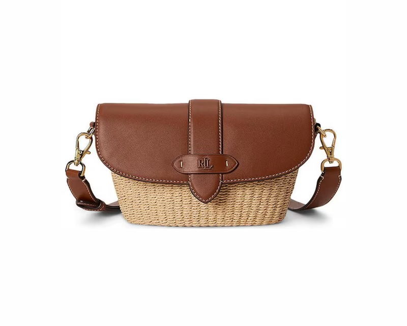 Straw-Leather Small Lynden Shoulder Bag