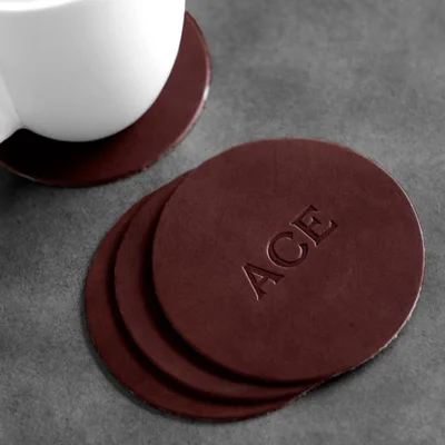 Monogrammed Leather Circle Coasters, Set of 4