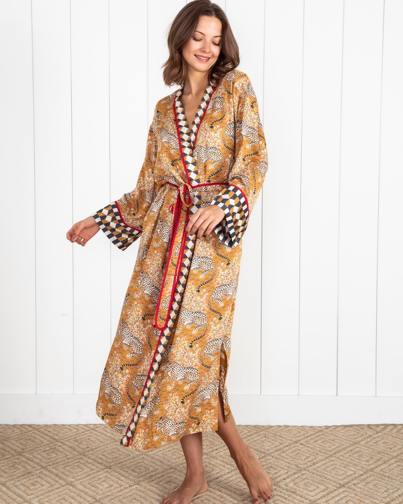 Eco Satin Robe in Bagheera, Tobacco