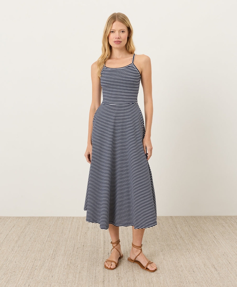 Women's Organic Fit & Flare Midi Dress, Hudson Stripe