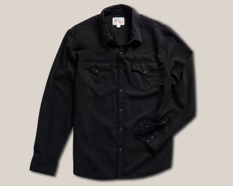 Men's Denim Long Sleeve Pearl Snap Shirt, Black