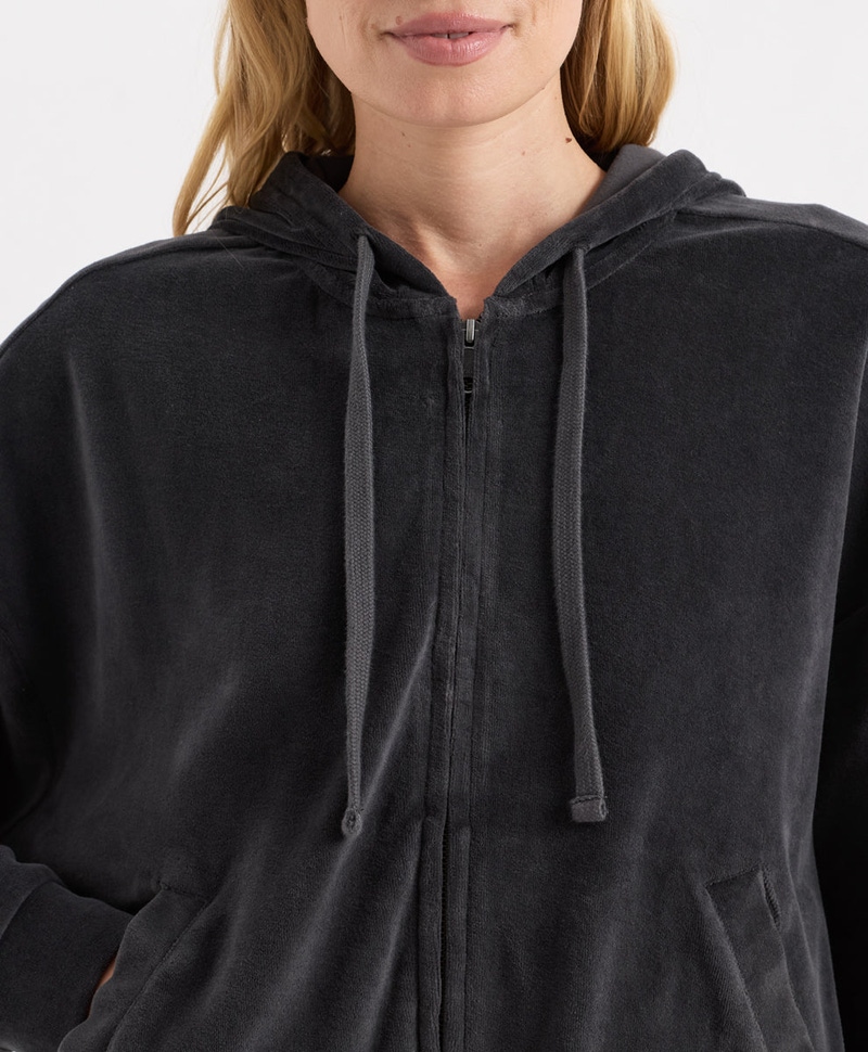 Women's Organic Pure Velour Modern Zip Hoodie, Storm