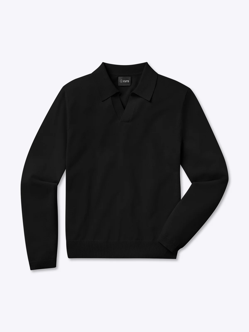 Men's Riviera Knit Long Sleeve Polo, Black