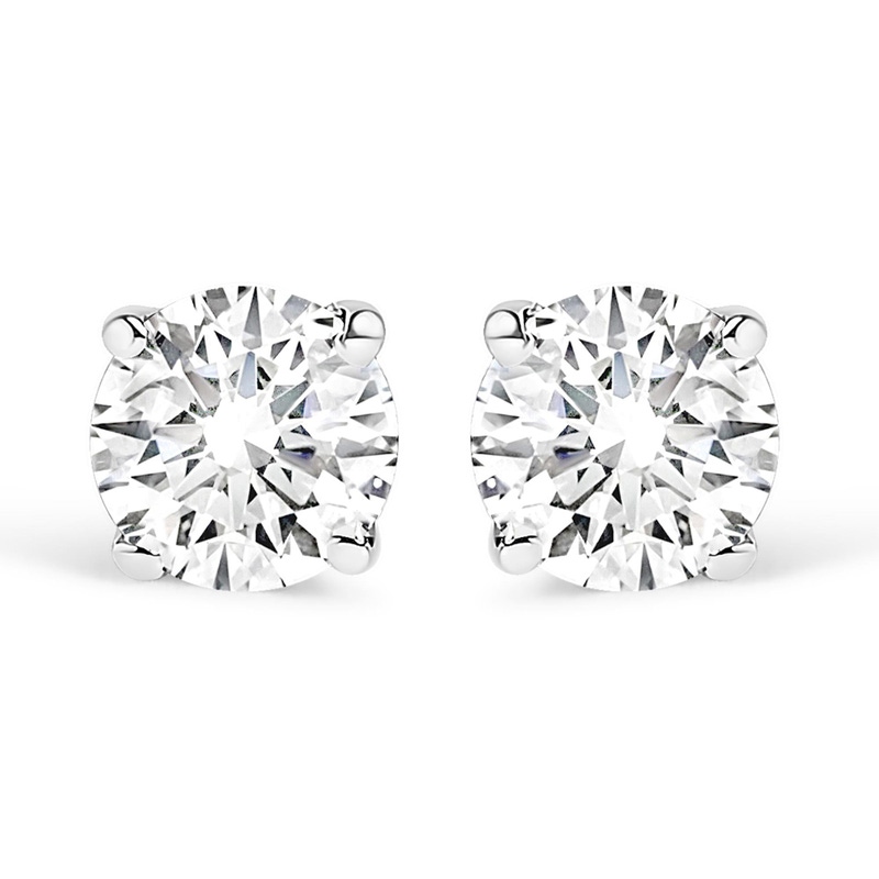 14K White Gold 1/4 Cttw Lab Grown Diamond 4-Prong Classic Solitaire Stud Earrings