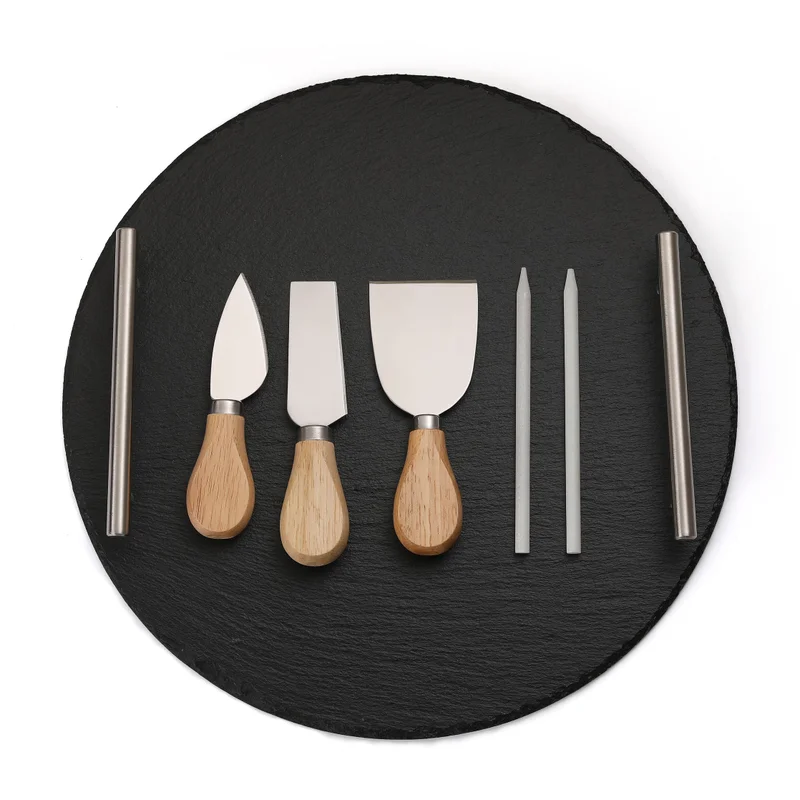 Round Slate Cheese Board Set