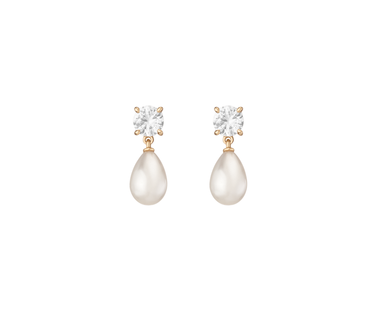 Lab Grown White Sapphire Pearl Drop Earrings