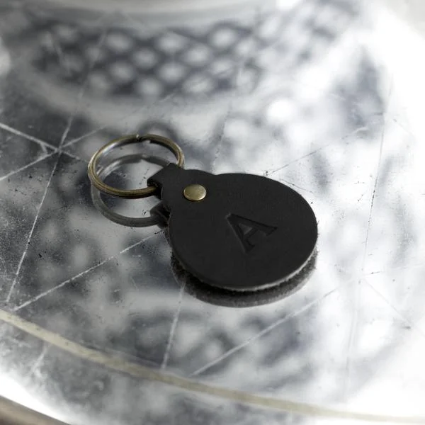 Monogrammed Leather Circle Keychain