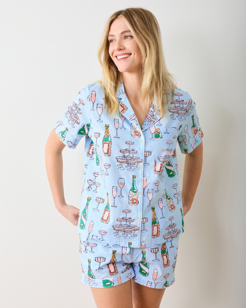 Short PJ Set Champagne Towers, Soft Blue