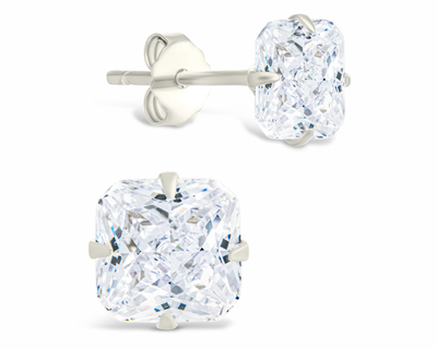 Sterling Silver Radiant Cut Prong Set Stud Earrings