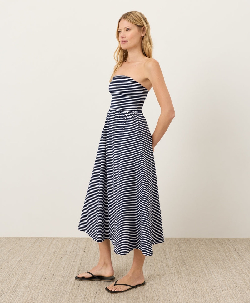 Women's Organic Fit & Flare Strapless Dress, Hudson Stripe