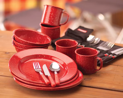 24 Piece Enamelware Dish Set and Flatware