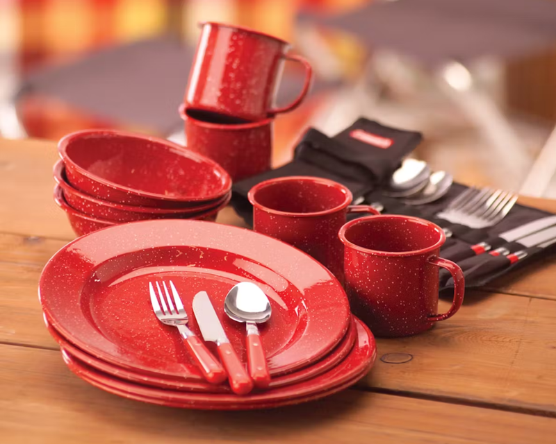 24 Piece Enamelware Dish Set and Flatware