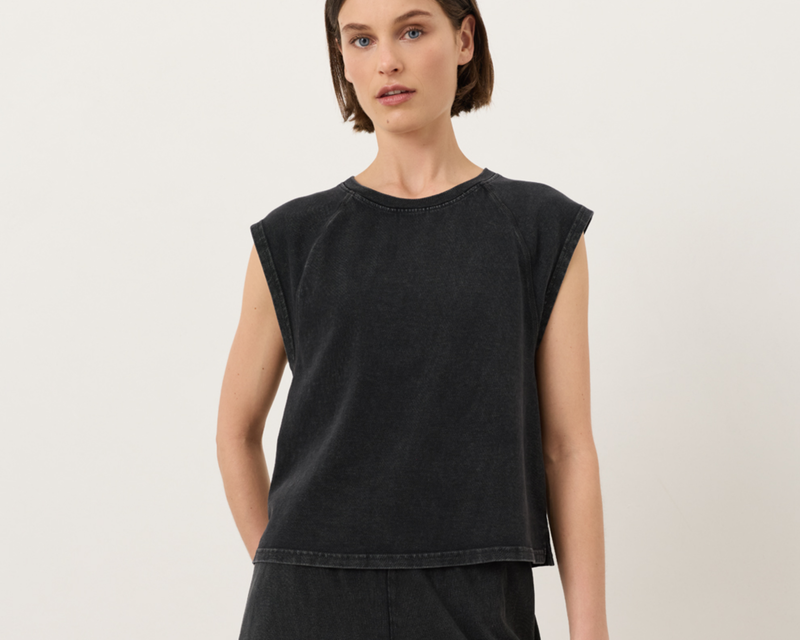 Women's Organic Weekends Raglan Muscle Tee, Washed Black