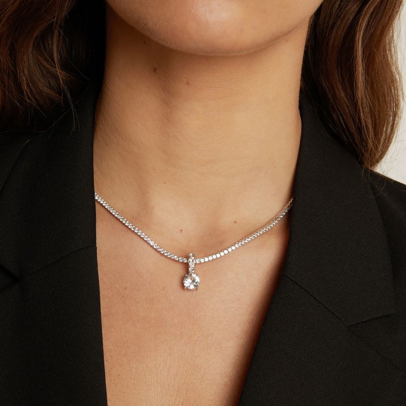 Round Cut Lab Grown White Sapphire Tennis Charm Pendant