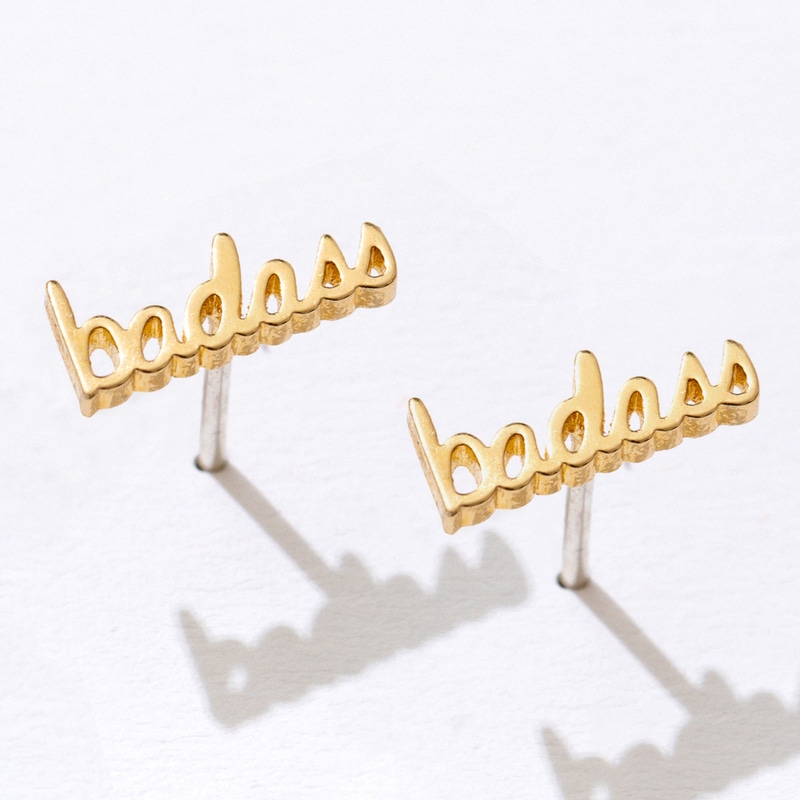 14K Gold Plate Script Stud Pair