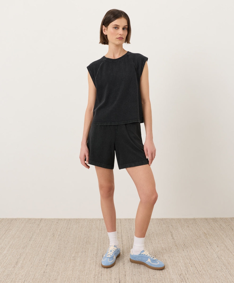 Women's Organic Weekends Raglan Muscle Tee, Washed Black