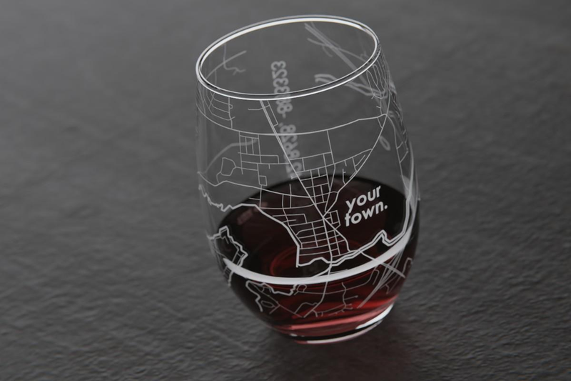 Home Town Map Stemless Wine Glass, Set of 2