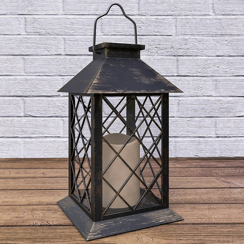 Solar LED Pillar Candle Lantern with Hanger