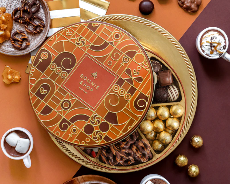 Festive Gift Tin Filled with Truffles, Pretzels & Gourmet Chocolates
