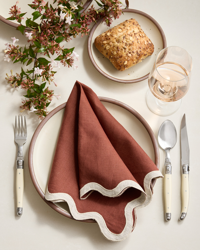 European Linen Scallop Edge Napkins, Set of 12