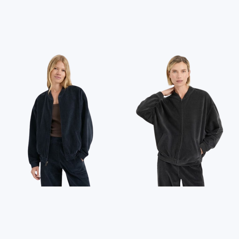 Branded Organic Pure Velour Rib Bomber Jacket