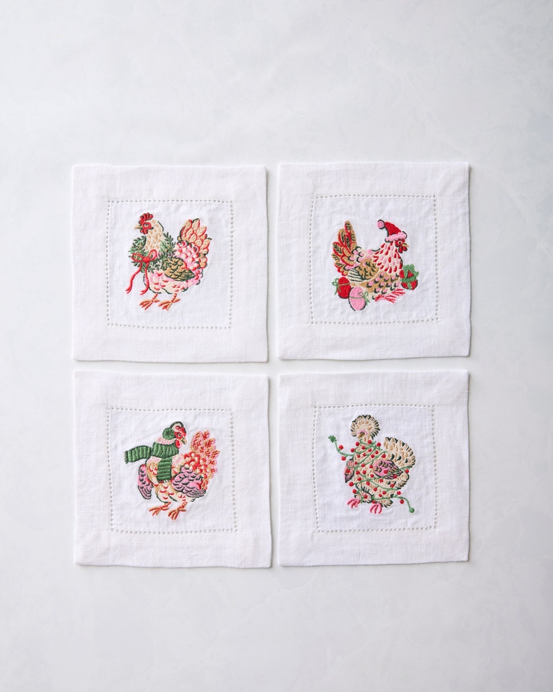 Set of 4 Linen Cocktail Napkins