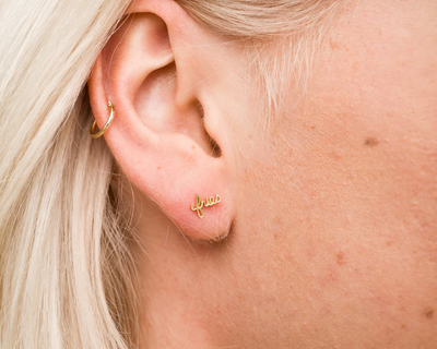 14K Gold Plate Script Stud Pair