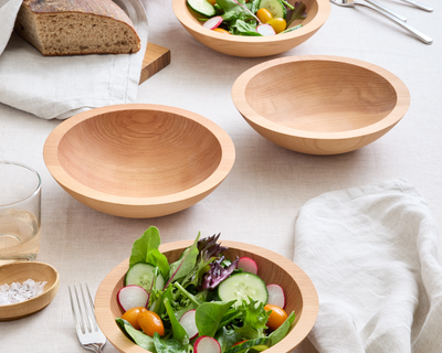 Handcrafted Wooden Bowls 7", Set of 4