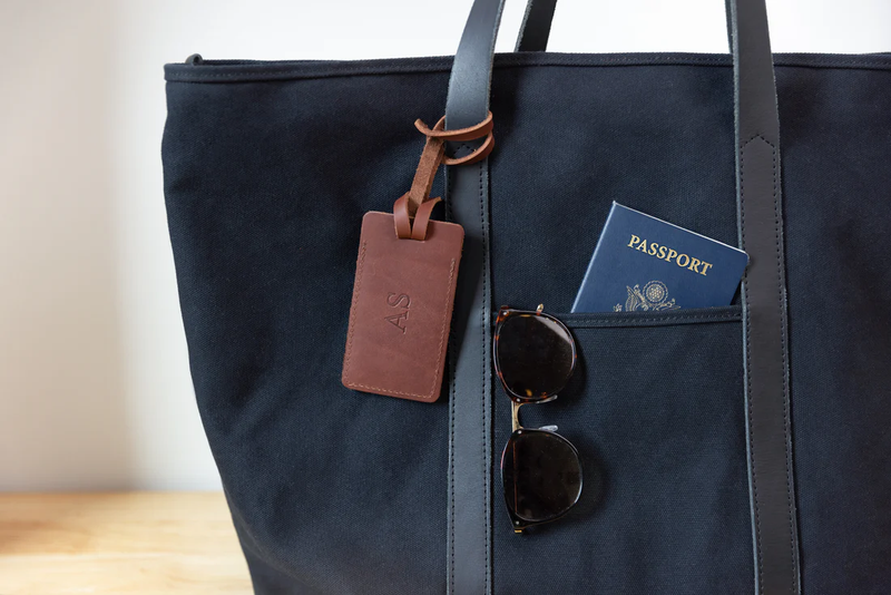 Monogrammed Sewn Leather Luggage Tag