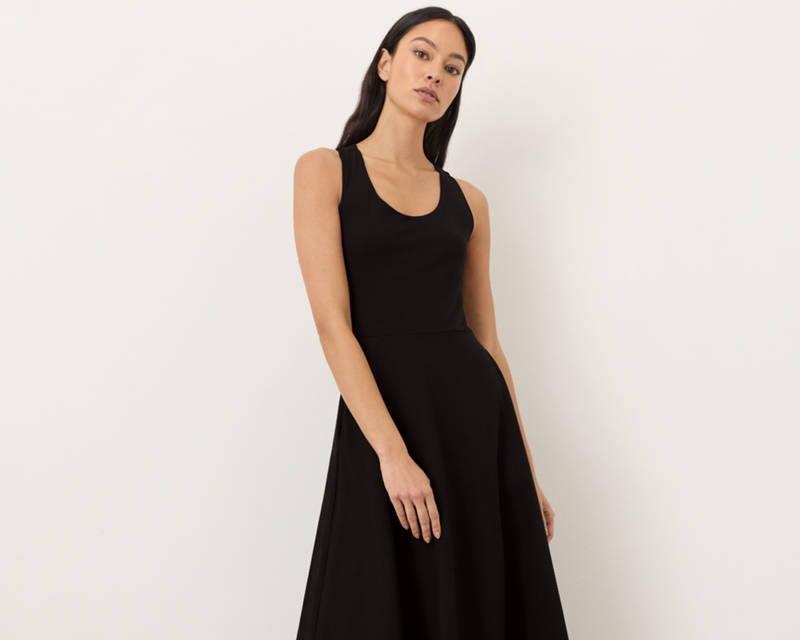 Women's Organic Fit & Flare Open Back Maxi Dress, Black