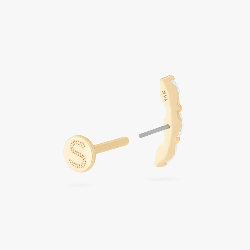14K Curved CZ Pear Flatback Stud, Single
