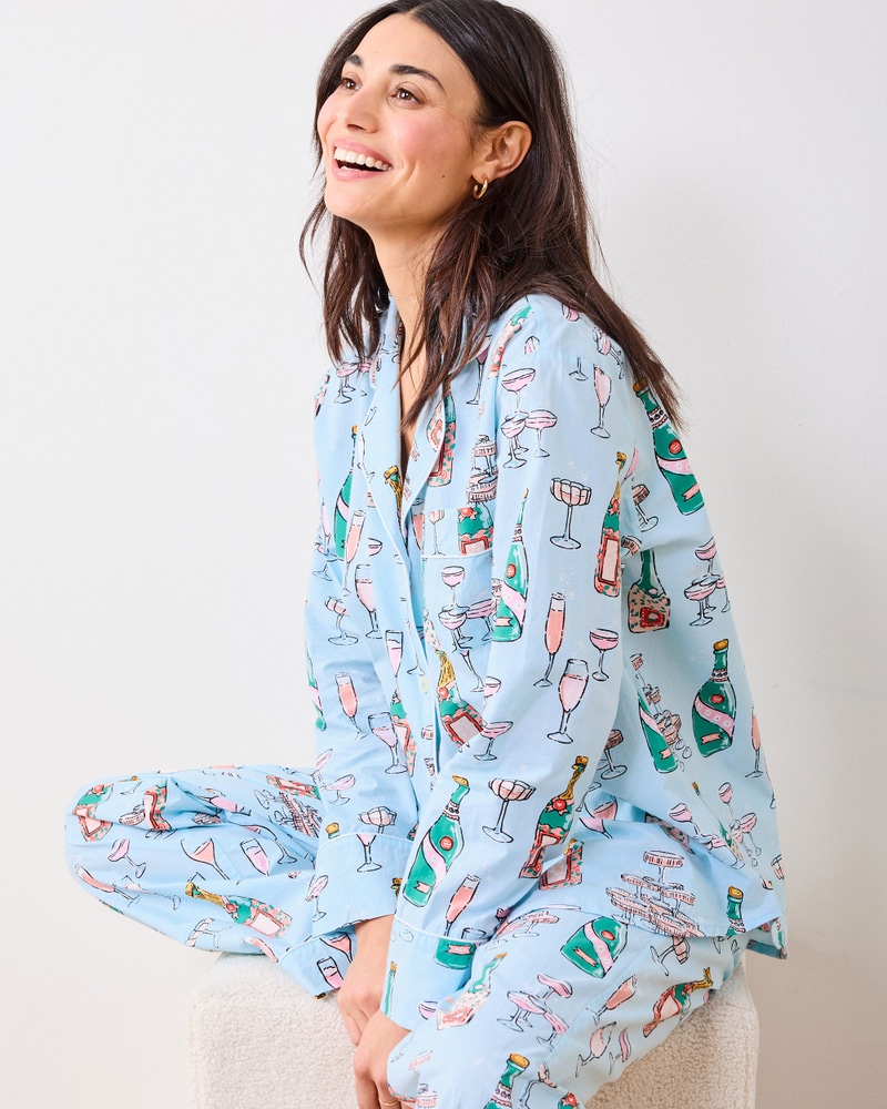 Long PJ Set Champagne Towers, Soft Blue
