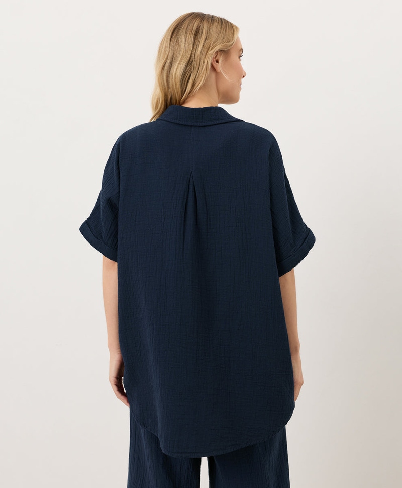 Women's Organic Coastal Double Gauze Oversized Shirt, Navy
