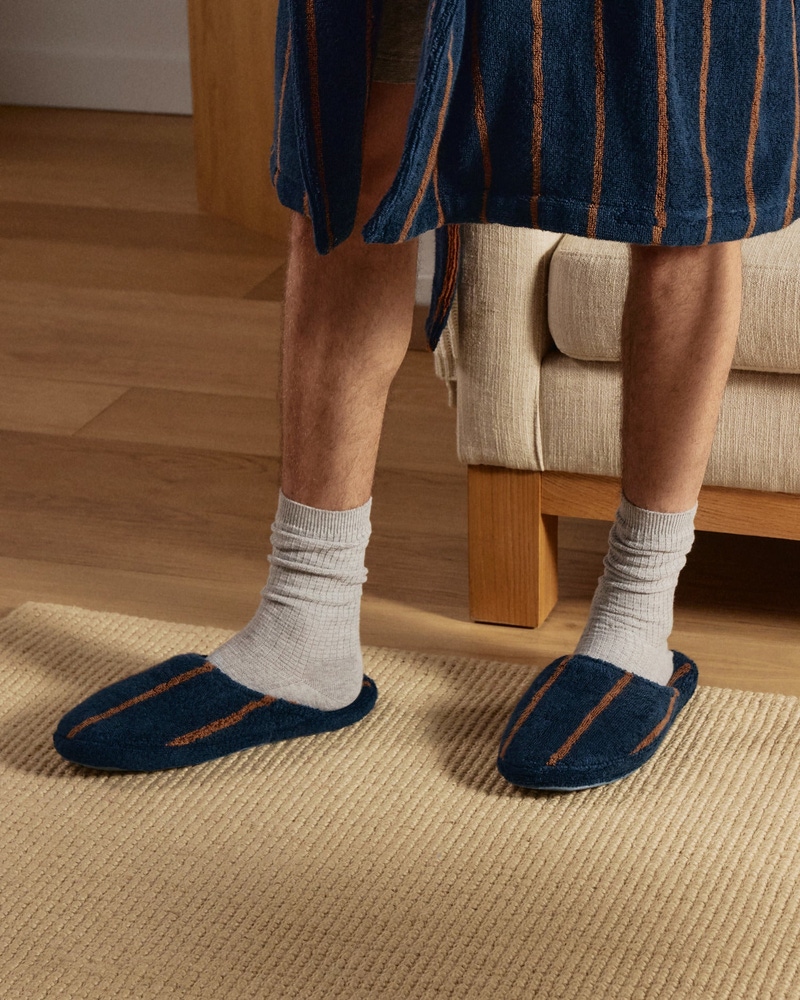 Turkish Cotton Stripe Slippers, Ink with Tobacco