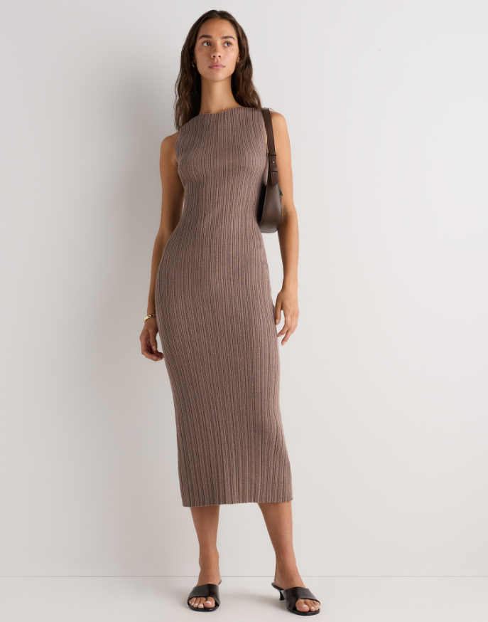 Cotton Cashmere Ribbed Sleeveless Midi Dress