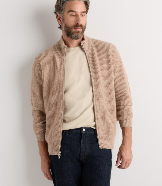 Mongolian Cashmere Fisherman Full-Zip Sweater