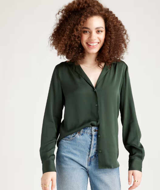 Washable Stretch Silk Notch Collar Blouse