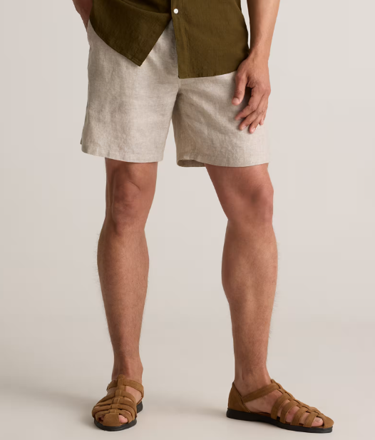 100% European Linen 7" Drawstring Beach Shorts