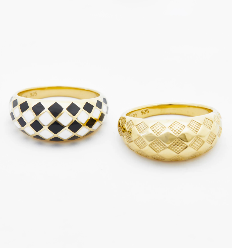 Checker Rings, Black Set of 2