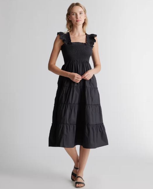 100% Organic Cotton Smocked Poplin Midi Dress