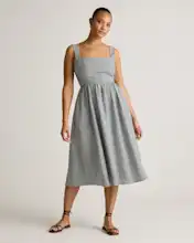 100% European Linen Fit & Flare Midi Dress