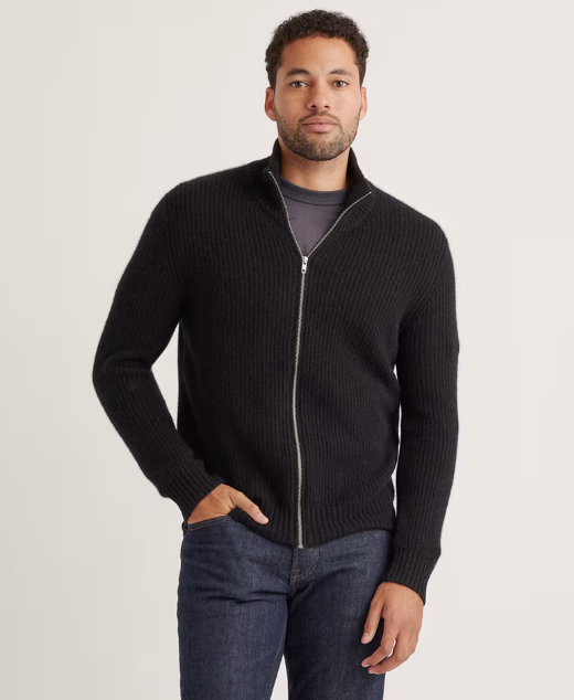 Mongolian Cashmere Fisherman Full-Zip Sweater