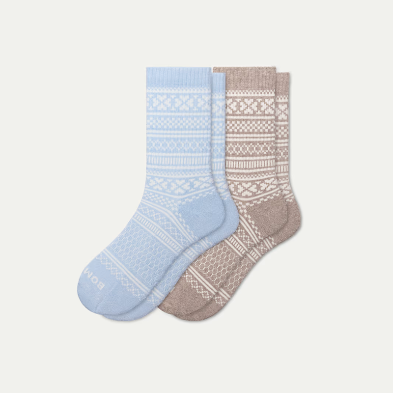 Women's Fair Isle Half Calf Sock 2-Pack Ornament Gift Box