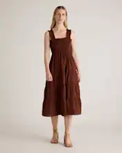 100% European Linen Smocked Midi Dress