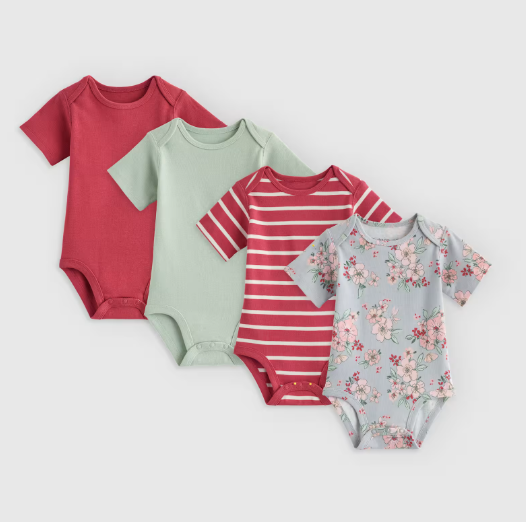 Baby Organic Cotton Short Sleeve Bodysuit 4 Pack